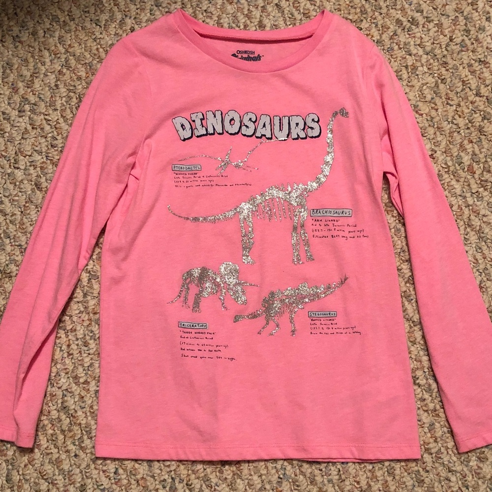 VGUC OshKosh long sleeve tee pink with silver sparkly dinosaurs 🦕